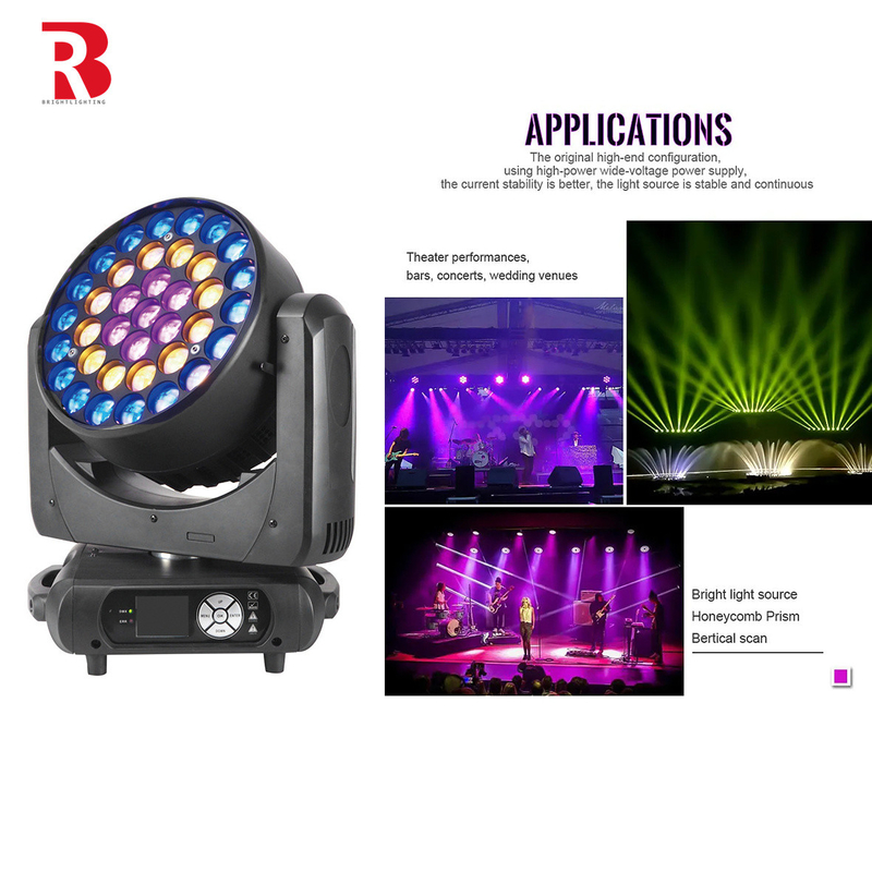 37 * 15W LED de alto brillo RGBW 4 en 1 lavado Luz de cabeza móvil para concierto de fiesta